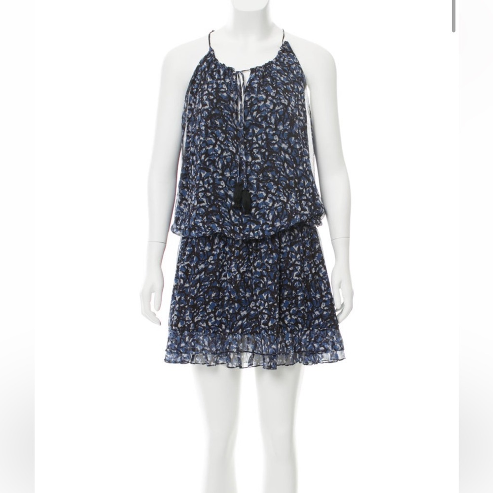 Elizabeth and James Silk Abstract Print Tie Strap Dress Navy Black | Size L